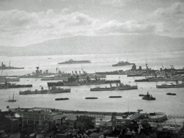 Fleet at Gibraltar, with Glorious in distance (courtesy of Brian Reeves)
